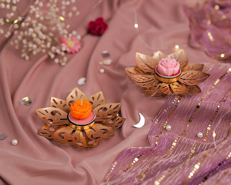 Golden Lotus Tealight Holders