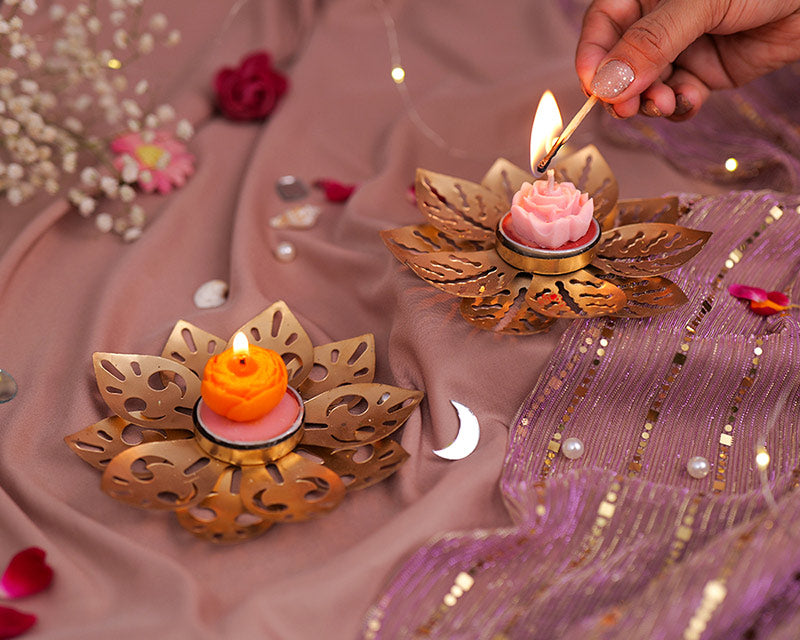Golden Lotus Tealight Holders